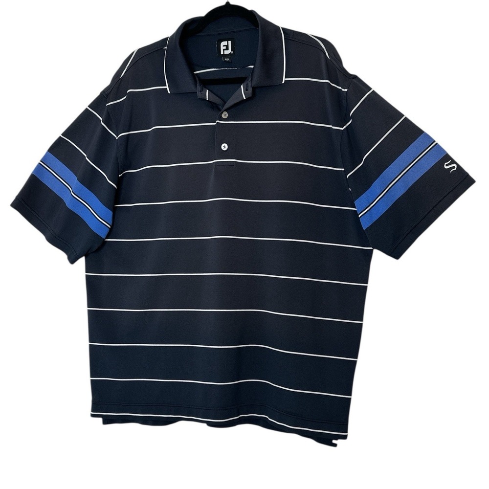 FootJoy FJ Golf Polo Shirt Mens XL Blue Striped‎ Athleisure Outdoor Summer